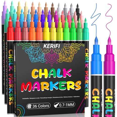 KERIFI Liquid Chalk Markers Fine Tip 1.0?mm, 36 Colors Wet Erase Makers for Calendar Chalkboard, Erasable Chalk Pens for Blackboard, Dry Erase Board, Bistro Menu, Wedding Signs, Glass Window Decor