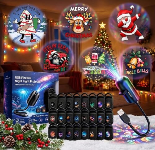 Christmas 10-Piece Upgraded 5D Plug & Play HD Projector with 6 Styles - Night Light for Bedroom, Car Interior, Gaming Room
