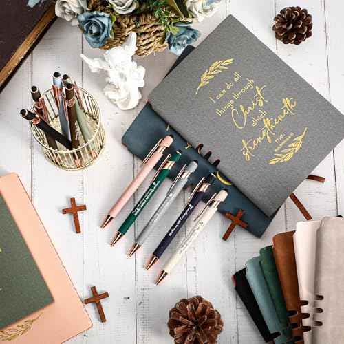 Fulmoon 20 Pcs Christian Notebooks and Inspirational Pens Bible Verse Prayer Journal Religious Scripture Christmas Gifts A5 Leather Notebooks for Student Men Women Church Group Pastor