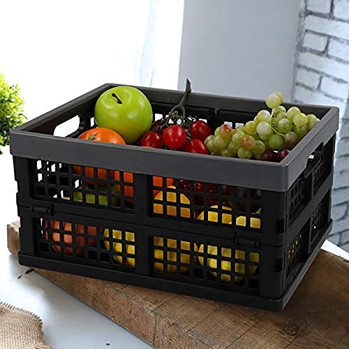 Rinboat 15 L Plastic Collapsible Crates, Stackable Folding Crates, 4 Packs