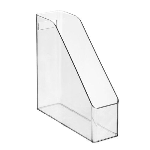 mDesign Plastic Slim Vertical File Folder Storage Organizer Bin with Handle - Hold Notebooks, Binders, Envelopes, Magazines for Home Office, Work Desktops, Ligne Collection, 2 Pack, Clear