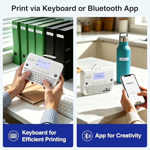 SUPVAN E12 Bluetooth Label Maker with 4 Tapes - White, Fast Printing & App Control