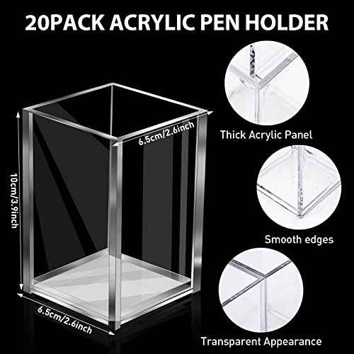 20Pack Clear Acrylic Pen Holder Desktop Pencil Organizer Acrylic Pencil Cup Stationery Office Organizer Makeup Brush Holder