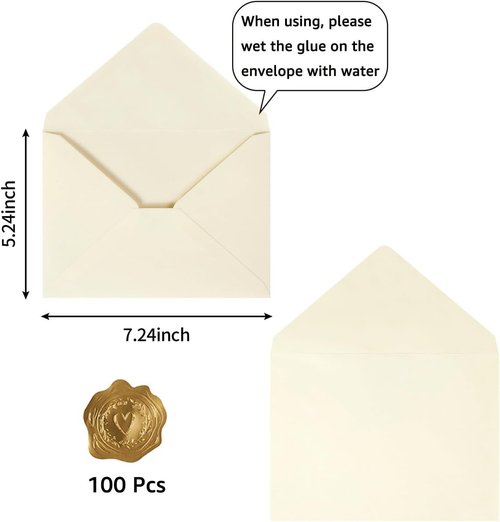 Colorful A7 Envelopes - 100 Pack for Greeting Cards | Perfect for Birthdays, Weddings & Baby Showers (Cream, 5.24 x 7.24 Inches)