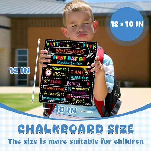Double-Sided First Day of School Sign Board, 12 ¡¿ 10 Inches Back to School Sign, Reusable Color Painting First and Last Day of Preschool Board, Washable Chalkboard for Kindergarten Pre-K