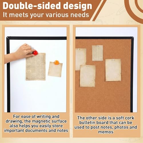 Magnetic Whiteboard & Cork Bulletin Board Combo - 48x36 Inch Wall Mount Office & Classroom Organizer