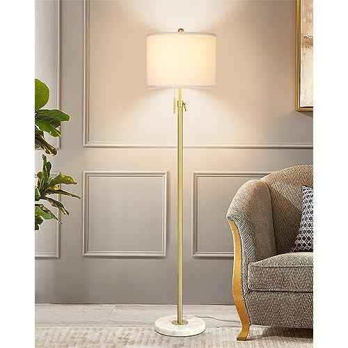 ¡¼Upgrade¡½ Gold Floor Lamps for Living Room, 55"-67" Height Adjustable Modern Standing Lamp with Marble Base, Pull Chain Switch, 3-Way Dimmable Tall Pole Lamp for Bedroom Office Reading, Bulb Included