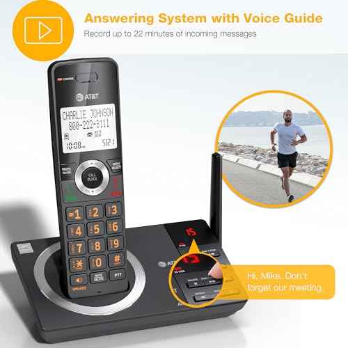 AT&T DECT 6.0 Cordless Expandable Home Phone with Large Display and Big Buttons, Answering Machine, Smart Call Blocker, Extended Range, Caller ID, Speakerphone, Intercom: CL82118 (Charcoal Black)