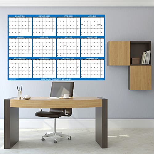36" x 54" SwiftGlimpse 2026 Wall Calendar Erasable Large Wet & Dry Erase Laminated 12 Month Annual Yearly Wall Planner, Horizontal, Navy