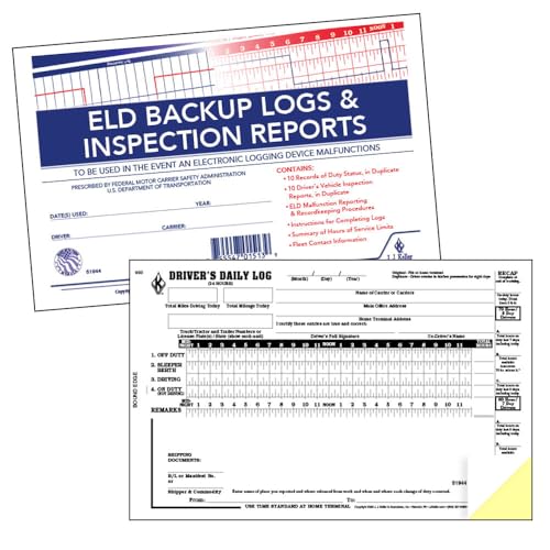 J. J. Keller 5-Pack ELD Backup Driver Log Books with DVIR & Daily Recap, 2-Ply Carbonless, 8.5 x 5.5, 10 Sets per Book