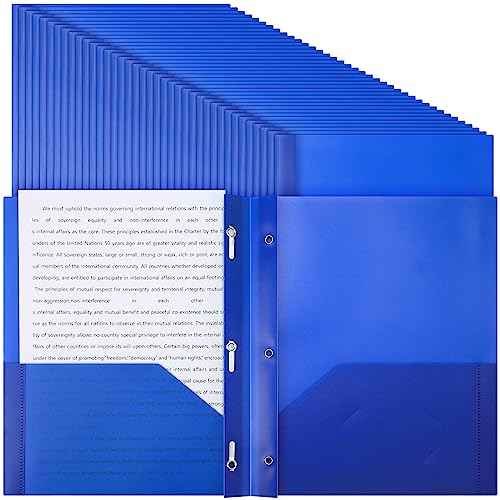 Patelai 48 Pcs Plastic Folders with 2 Pockets and 3 Prongs Home Folders with Card Slot Letter Size Heavy Duty Report Covers for Back to School(Blue,Classic)