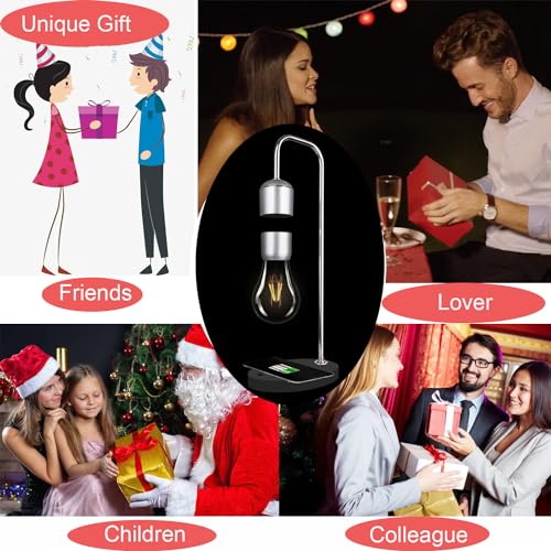 Magnetic Levitating Lamp with Wireless Phone Charger for iPhone Pro Max Floating Light Bulb LED Night Light Table Lamp Levitation Desk Lamp for Christmas Gift Bedroom Office Decoration