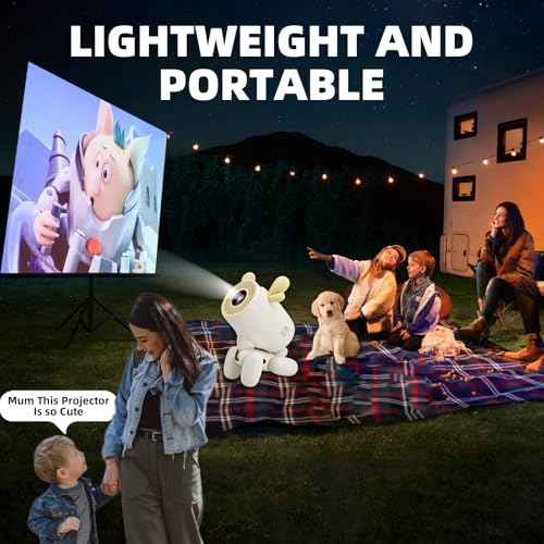 Cartoon Dog Mini Projector with Wifi6 and Bluetooth 5.1 1080P Full HD Portable Projector Movie Projector Compatible with TV Stick Smartphone/HDMI/USB Indoor/Outdoor Use