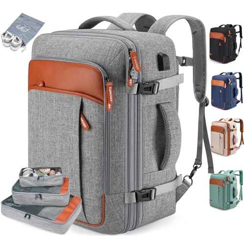 Travel Laptop Backpack,42L Carry on Luggage, Flight Approved Expandable Backpack,Business Anti Theft Weekender Bags for Women Men, Water Resistant Expandable Backpacks With 4 Packing Cubes