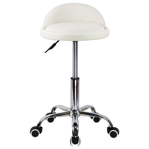 KKTONER PU Leather Round Rolling Stool with Back Rest Height Adjustable Swivel Drafting Work SPA Task Chair with Wheels (White)