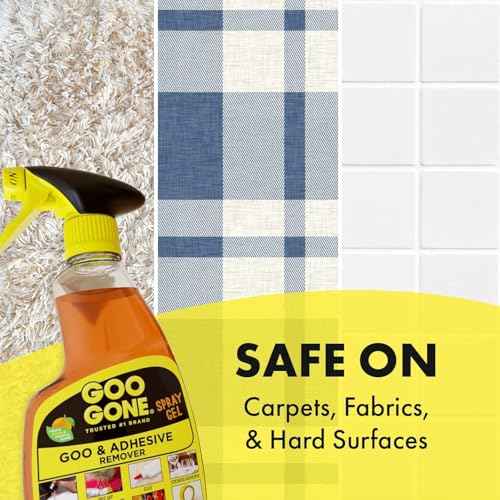 Goo Gone Adhesive Remover Spray Gel ? Safe Glue and Sticker Remover for Labels, Tape Residue, Grease, Tar, Gum, Crayons, Candle Wax, Tree Sap, & Makeup on Hard Surfaces, Carpets, and Fabrics, 12 oz