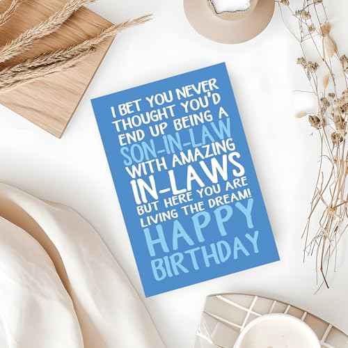 Funny Son-in-Law Birthday Card from Awesome In-Laws ? Humorous and Sarcastic Greeting for Son-in-Law Living the Dream ? Happy Birthday Card for Him