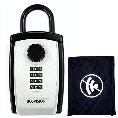 Bosvision Portable Lock Box/Safe with one Faraday Bag for Car Fob, Large Storage Space for 1 Car Fob and 8 House-Key (3 1/2¡± Standard one)