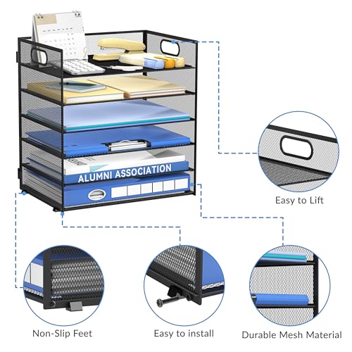 DALTACK Black 6-Tier Desktop File Organizer with Handle - Adjustable Paper Tray