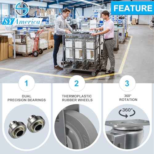 SY America 4" Caster Wheels,Industrial Casters, Heavy Duty Casters Set of 4,Non-Marking Thermoplastic Rubber Castor Wheels for Cart, Furniture and Workbench, 2 Swivel & 2 Rigid, 1200 lbs Capacity