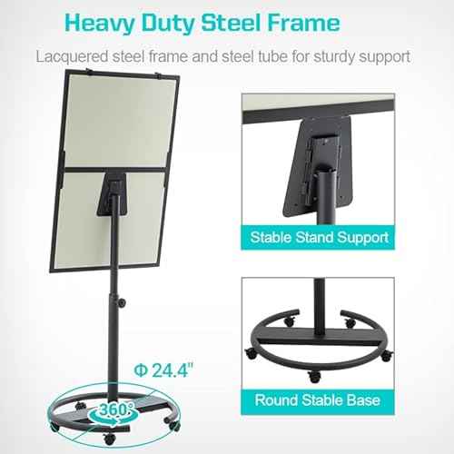 Magnetic Mobile Whiteboard/Height Adjustable Dry Erase Board Easel on Rolling Stand w/Flipchart Easel Pad, 36" x 24", Black