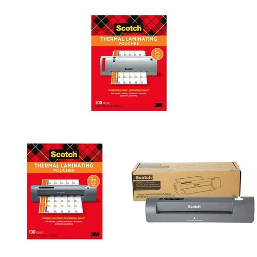 Scotch Thermal Laminating Pouches, 200- Count, 8.9 x 11.4'' & Thermal Laminating Pouches, 100 Count-Pack & Thermal Laminator, 2 Roller System(TL901X)