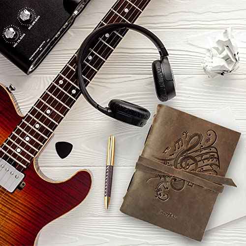 Leather Bound Journal for Men and Women, Handmade Gift Set with Music Notes Embossed Journal and Stylish Pen, Vintage and Classic, Notebook, Sketchbook, Planner and Diary (300 Pages) (8x6")