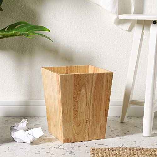KMwares Decorative Square Wastebasket/Trash Can/Garbage Can for Home Accent, Kitchen, Bathroom Accessories, Office Decoration - Rubber Wood