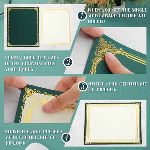 Kosiz 300 Pcs Linen Certificate Holders Kit 100 Gold Foil Certificate Paper 100 Single Sided Linen Diploma Holders 8.5'' x 11'' 100 Gold Foil Award Seals Sticker for Award Accomplishment (Green)