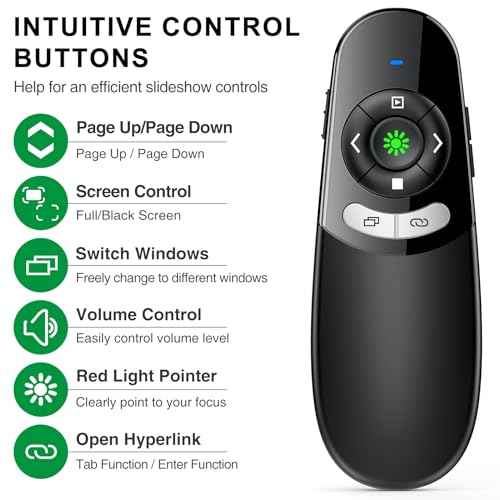 DINOSTRIKE USB A and USB C Presentation Clicker Green Light, RF 2.4GHz Wireless Presenter Remote Powerpoint Clicker Slide Advancer for Mac Laptop Computer Office Classroom