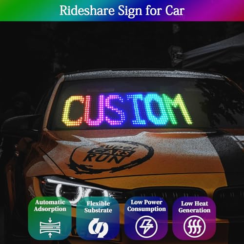 LED Sign for Car with Bluetooth APP Control, Custom Programmable LED Sign for Taxi Driver,Business, Holidays - Scrolling Display, 24x5 Inch Flexible Matrix Panel