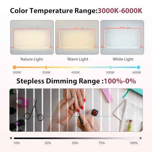Nail Desk Lamp,34In Led Nail Light for Desk with USB Ports,Phone Holder & Stepless Dimming,6000K Half Moon Table Light for Eyelash Extension, Tattoo, Eyebrows(Pink)