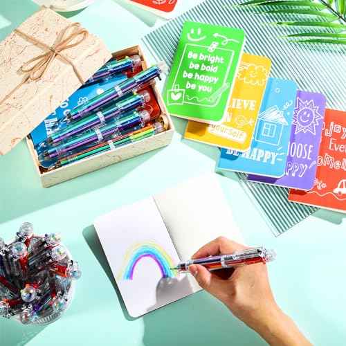 Fulmoon 30 Sets Mini Colorful Inspirational Notebooks for Students with 6 in 1 Multicolor Retractable Ballpoint Pens Happiness Motivational Notepads Journals for Students Class School Prizes Gift Bulk