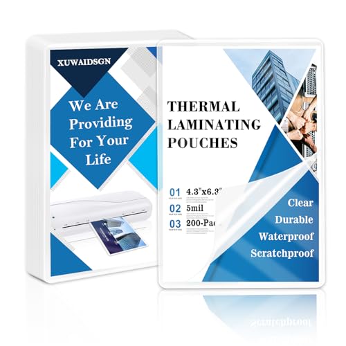 XUWAIDSGN 4x6 inch 5mil Thermal Laminating Pouches Pack of 200 Clear Business Card and Badge Laminates