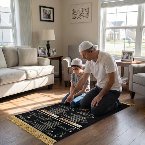 Guided Prayer Mat for New Muslims - Non-Slip, Bilingual Learning for Reverts