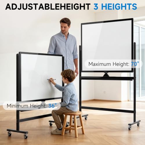 Suodun Black 48x36 Inch Double-Sided Magnetic Rolling Whiteboard
