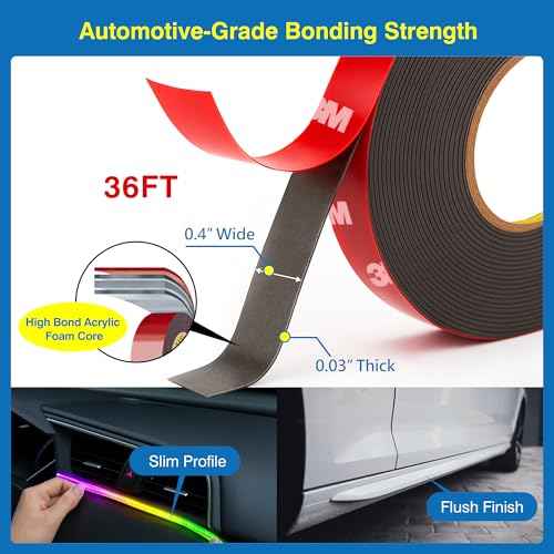 Tapsi Heavy Duty Double Sided Foam Mounting Tape ? 0.4" x 36 FT Automotive-Grade Tape with Adhesion Promoters for Plastic Surfaces (0.4" x 36 ft)