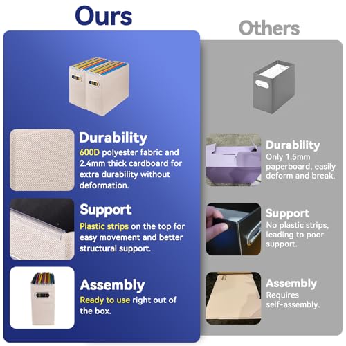 ComfortKeeper 4 Pack Letter Size File Organizer Storage Boxes Beige Collapsible