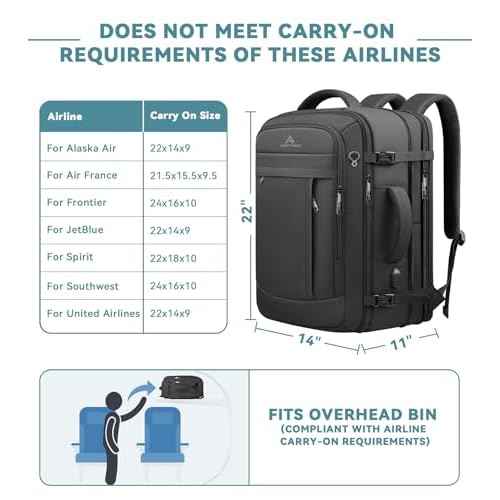 60L Extra Large Travel Laptop Backpack,3XL Expandable Carry On Backpack for Men, Big Capacity Heavy Duty Business Suitcase Daypack Bag Fits 18.4-19 Inch Laptops, Travel Gifts for Men Women, Black