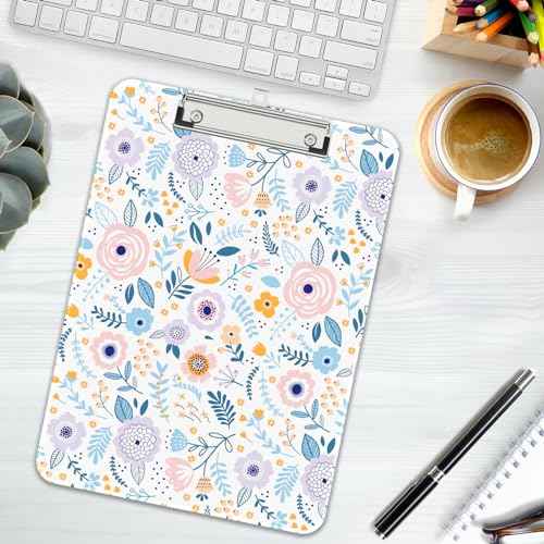 Rimilak Plastic Clipboards with Metal Clip, A4 Letter Size 9 x 12.5 in, Office Decorative for Students Women Men and Kids, Cute Custom Pattern, Purple Flower