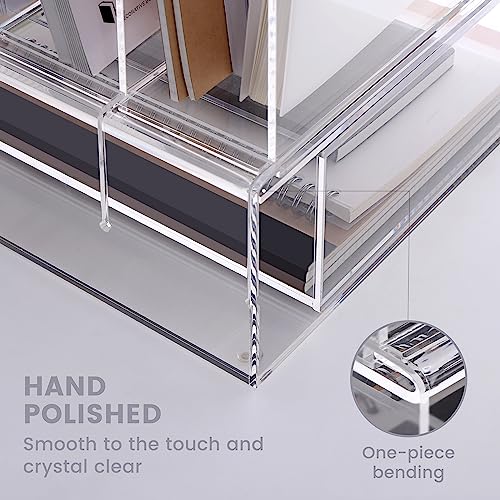 DINGHUO Acrylic Desk Organizers and Accessories, Clear Paper File Folder Organizer Letter Tray Sliding Drawer with 4 Upright Sections File Holder, Office Supplies Workspace Organizers - 1 Pack