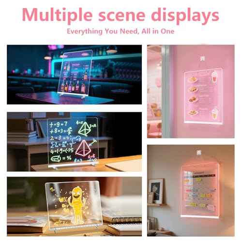 Lumiboard Led Drawing Board,13.7"x10" LED Note Board with 7 Colors, Acrylic Dry Erase Board with Adapter, Stand, 7 Markers & Spray Bottle, Hanging Chain, Halloween Christmas Holiday Gifts for Kids