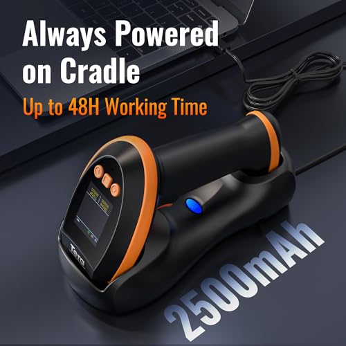 Tera Orange Wireless Barcode Scanner with Screen & Charging Cradle - Pro 1D 2D QR