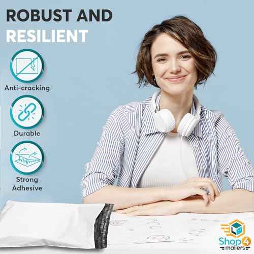 Shop4Mailers 10 x 13 Glossy White Plastic Self Seal Poly Mailer Flat Bags Waterproof Shipping Envelope 1.7 Mil for Apparel, Clothes, Shirts, Books ? Permanent Adhesive Seal (500 Pack)