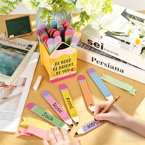 Pink Large Classroom Name Flip Sticks with Wooden Holder - 48 pcs Educational Student Tags