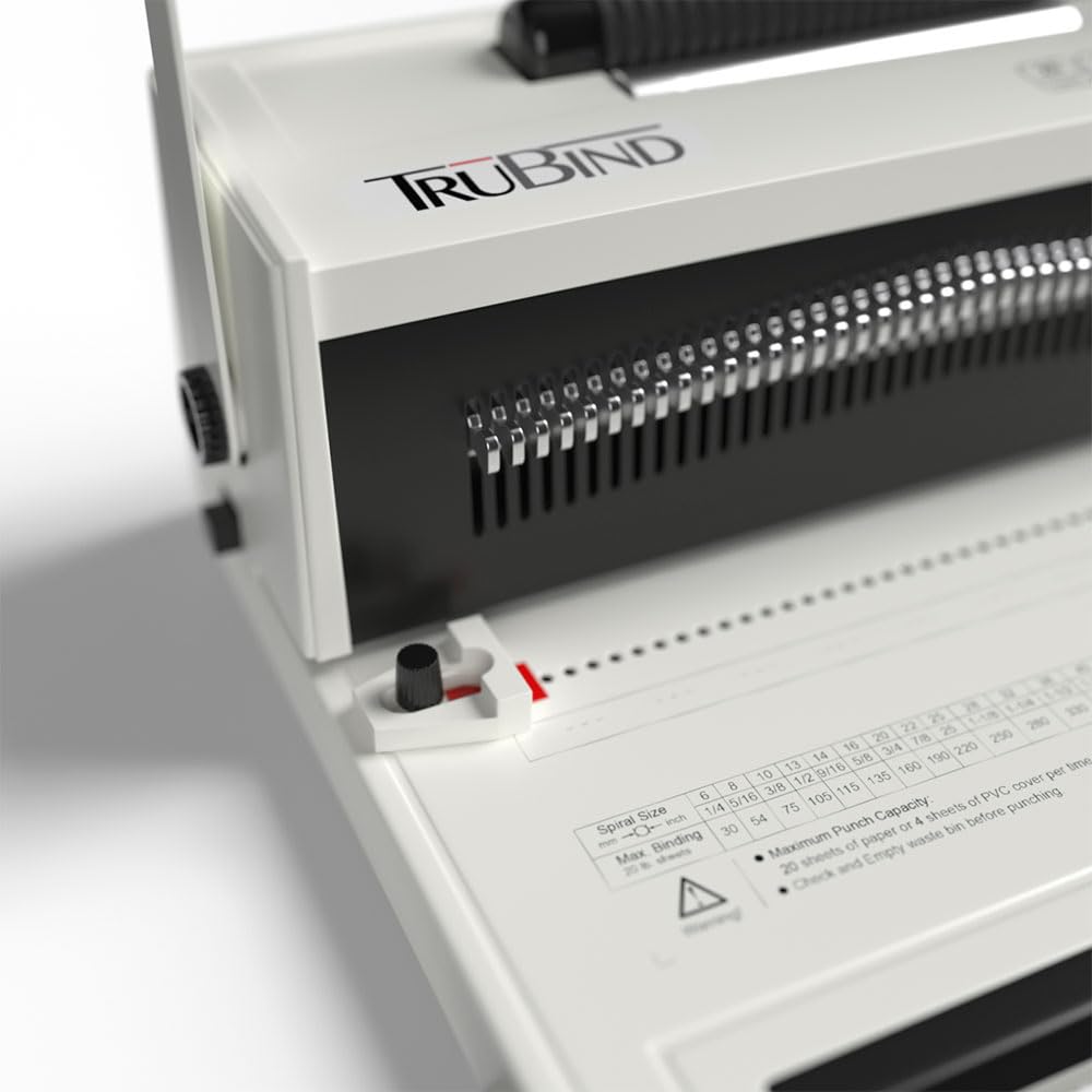 TruBind Coil Binding Machine with Electric Coil Inserter and Foot Pedal | 20 Sheet Punch Capacity | Bind up to 440 Sheets | 46 Fully Disengageable Dies | 4:1 Pitch | 2-Year Warranty