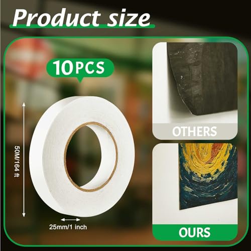 Geyoga 10 Rolls Total 1640 ft Heavy Duty Banner Hem Tape Double Sided Each 1" x 164 ft Mounting Tape for Vinyl Banner, White