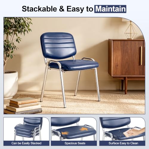 Bowthy Blue Stackable Waiting Room Chairs Set of 3 | Leather-Look PU Conference & Dining Chairs