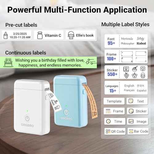 ORGBRO Label Maker Machine with Tape, X1 Portable Bluetooth Mini Label Printer, Support Pre-Cut & Continuous Label, Wireless Small Label Makers with Versatile App for School Home Office Organization
