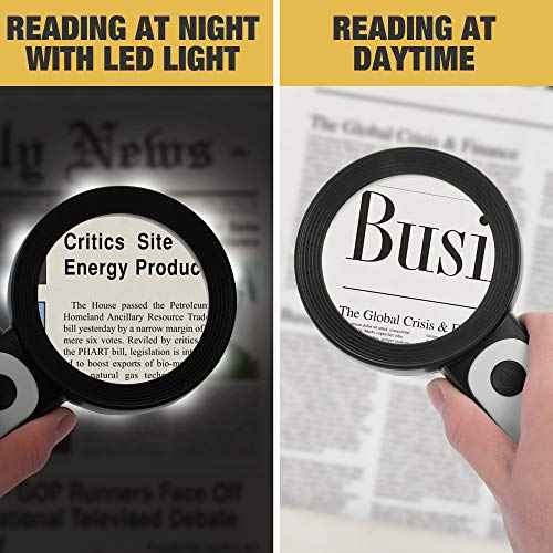 JMH Magnifying Glass with Light, 30X Handheld Large Magnifying Glass 18LED Cold and Warm Light with 3 Modes, Illuminated Lighted Magnifier for Seniors Reading, Coins, Jewelry